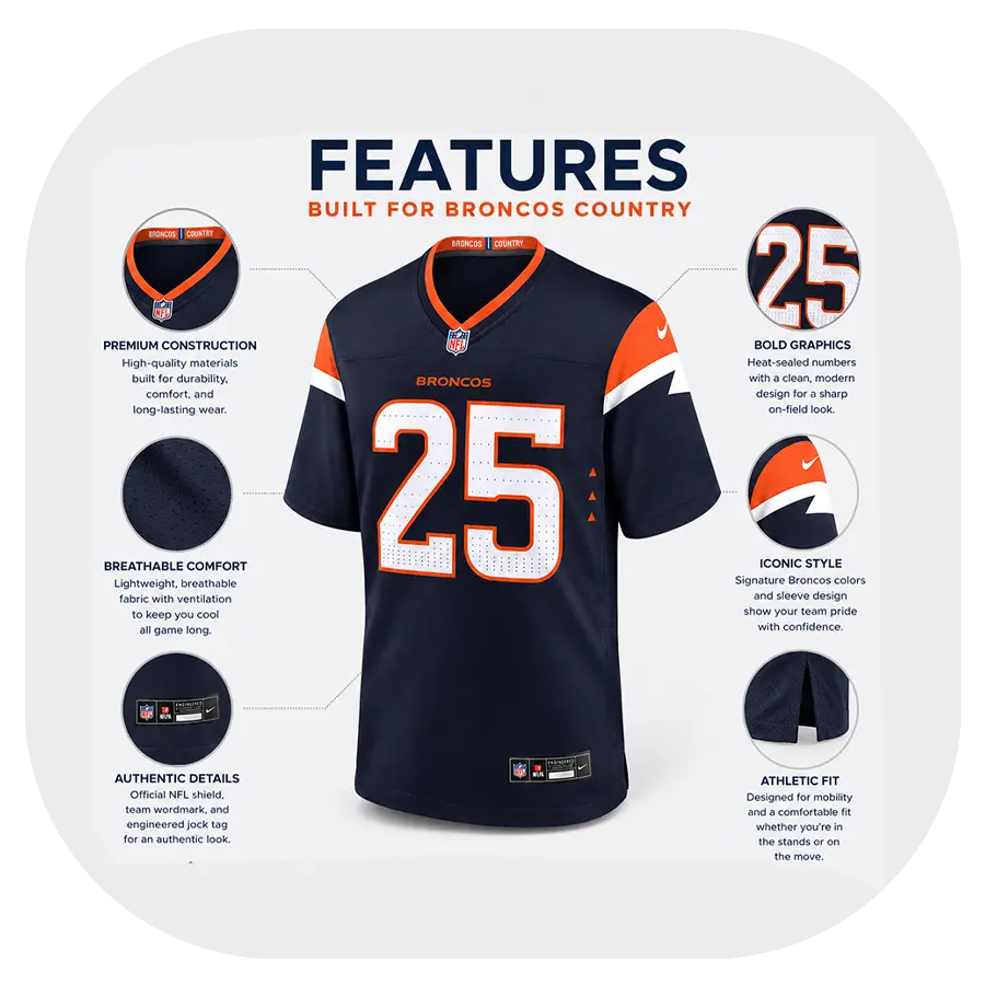 Details For Haven Moses Navy Broncos Game Jersey - Copy
