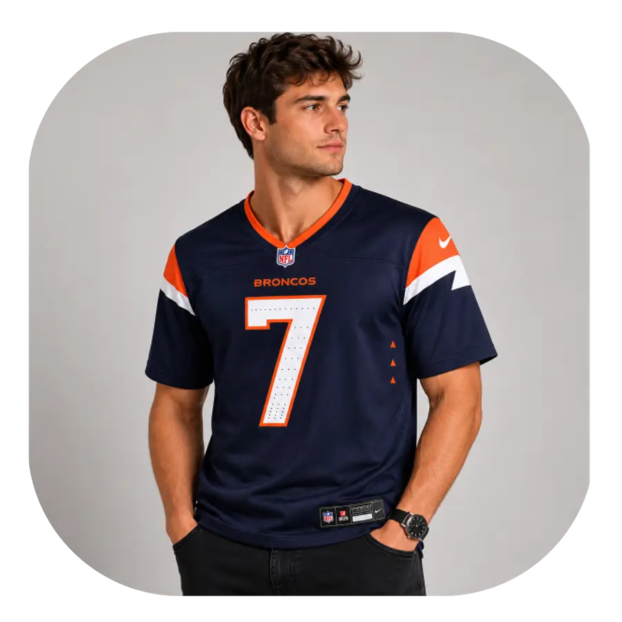 John Elway Broncos Game Navy Jersey - Look