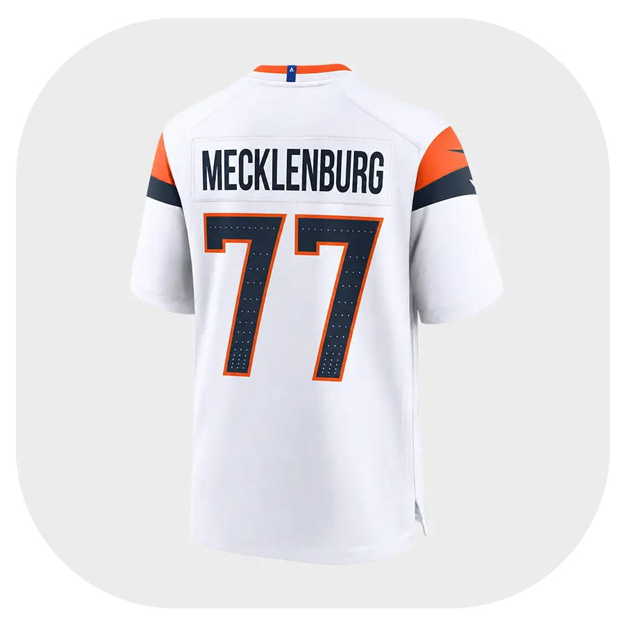 Karl Mecklenburg Broncos Team White Game Jersey - Back Look