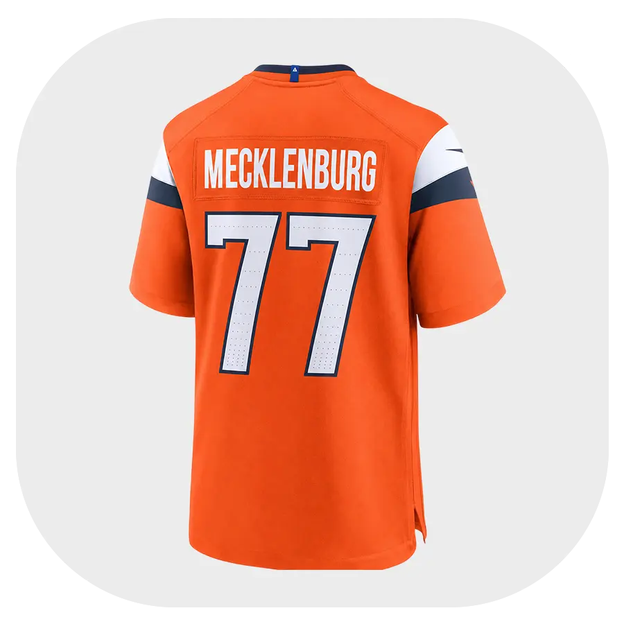 Karl Mecklenburg Orange Broncos Team Game Jersey - Back Look