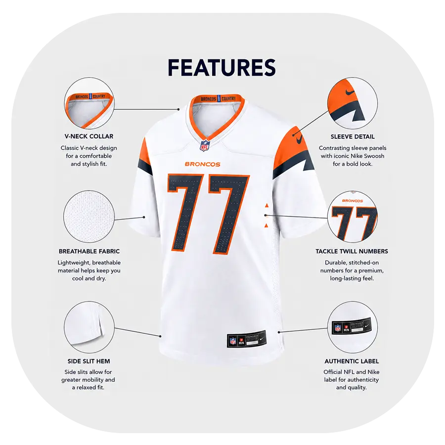 Lyle Alzado White Broncos Game Jersey . Details