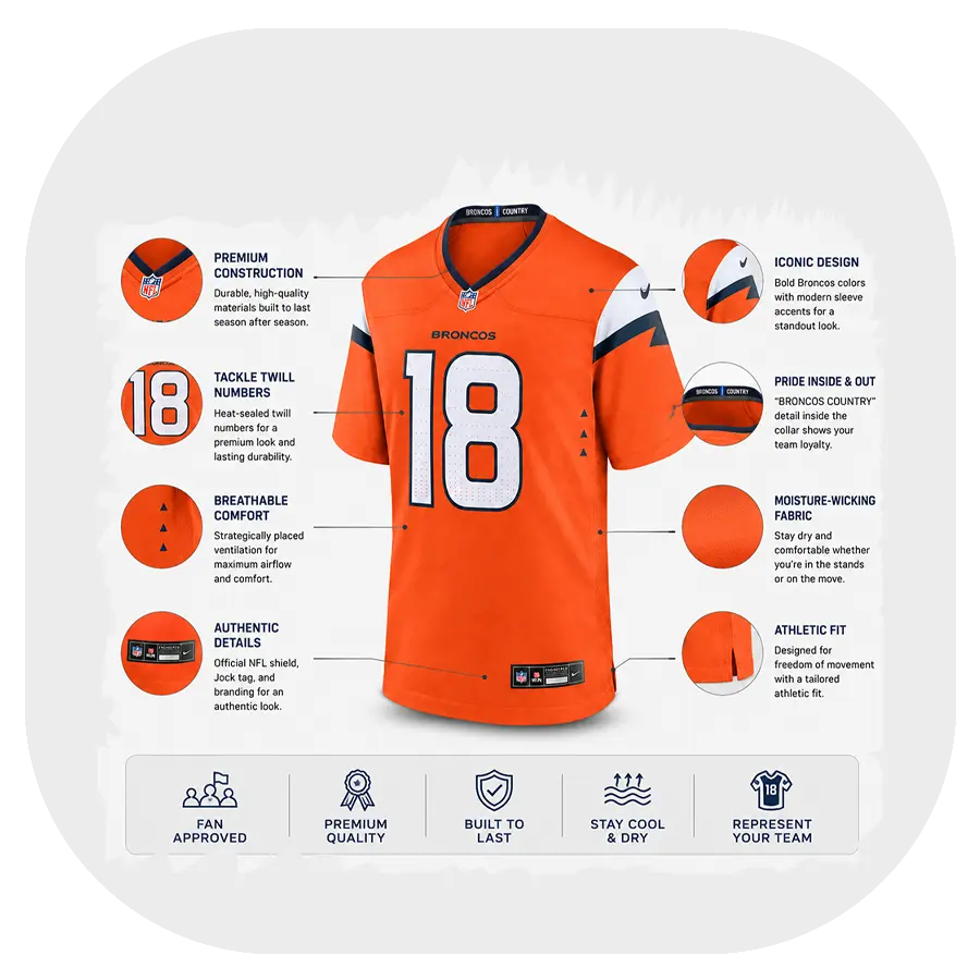 Peyton Manning Broncos Team Orange Game Jersey - Details