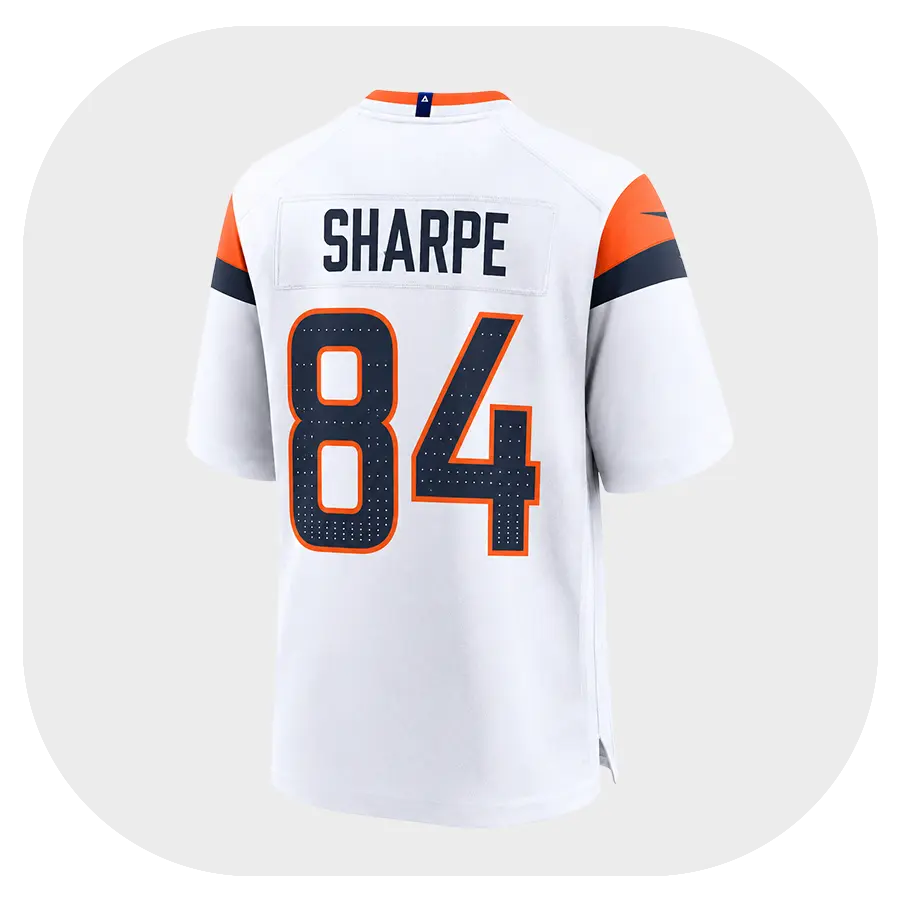 Shannon Sharpe Broncos Game White Jersey - Back Look