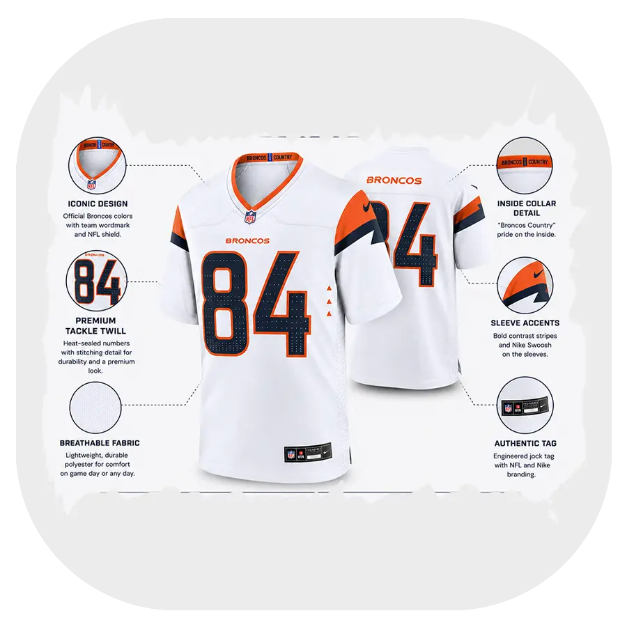 Shannon Sharpe Broncos Game White Jersey - Details