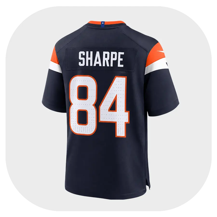 Shannon Sharpe Game Broncos Navy Jersey - Back Look