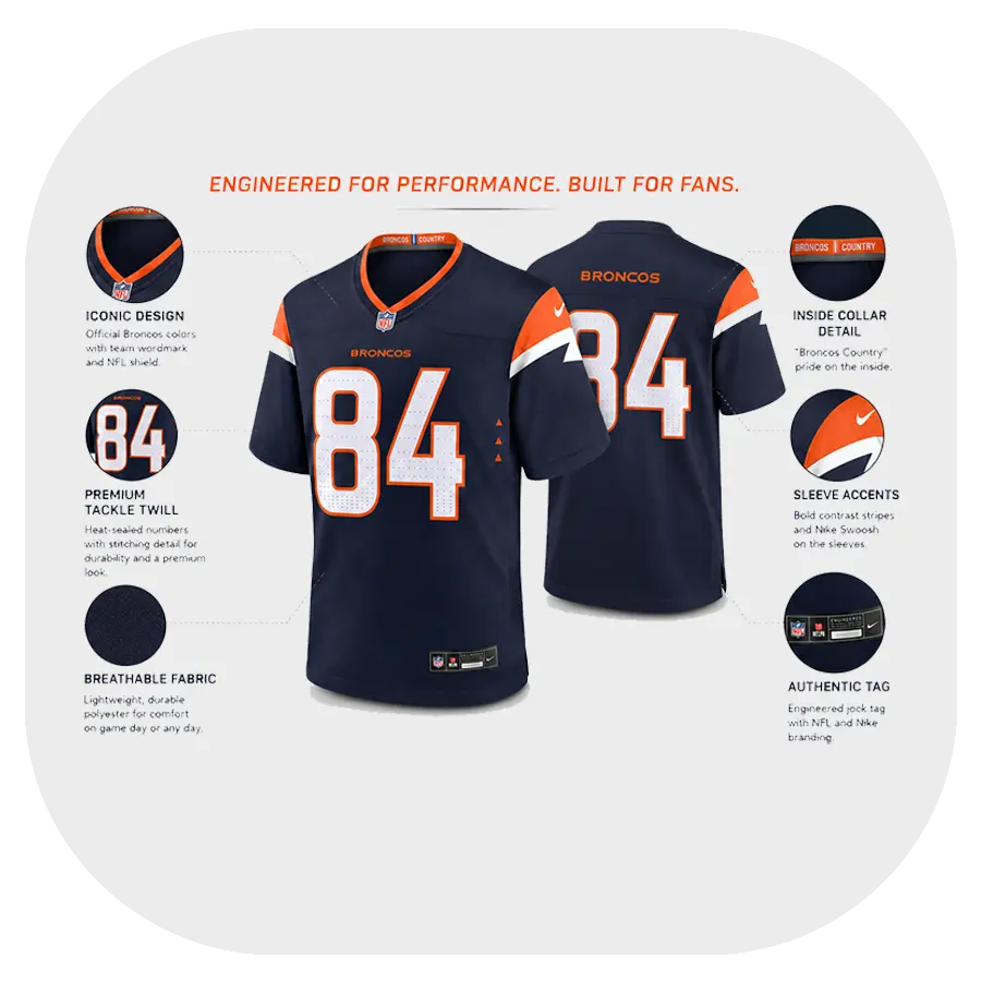 Shannon Sharpe Game Broncos Navy Jersey - Details