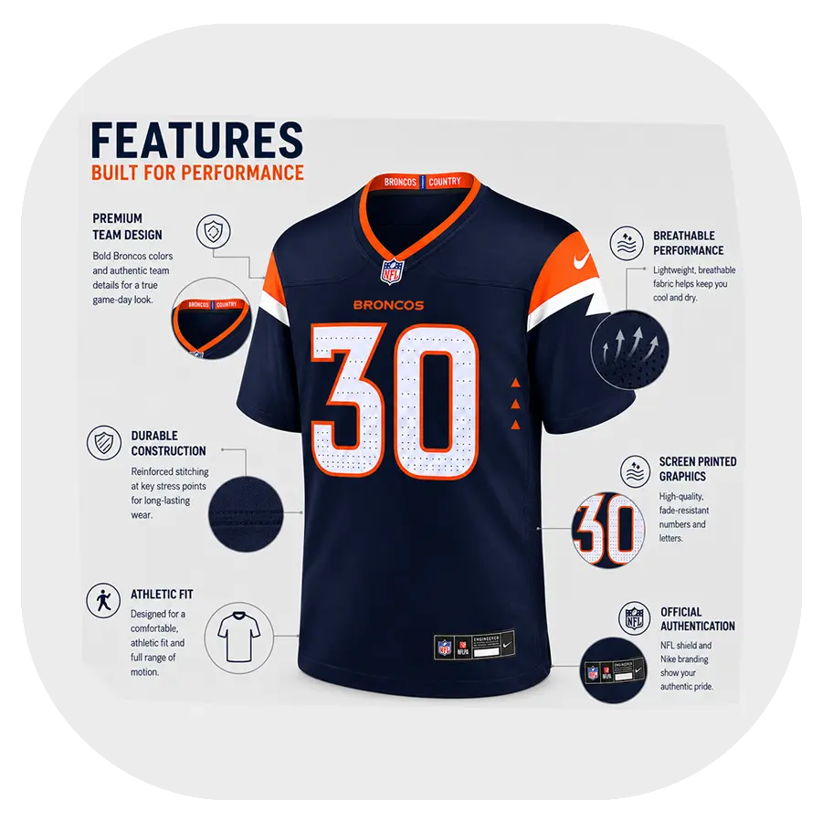 Terrell Davis Broncos Game Navy Jersey - Details Look