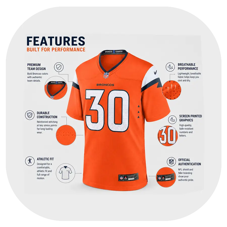 Terrell Davis Broncos Team Orange Jersey - Details