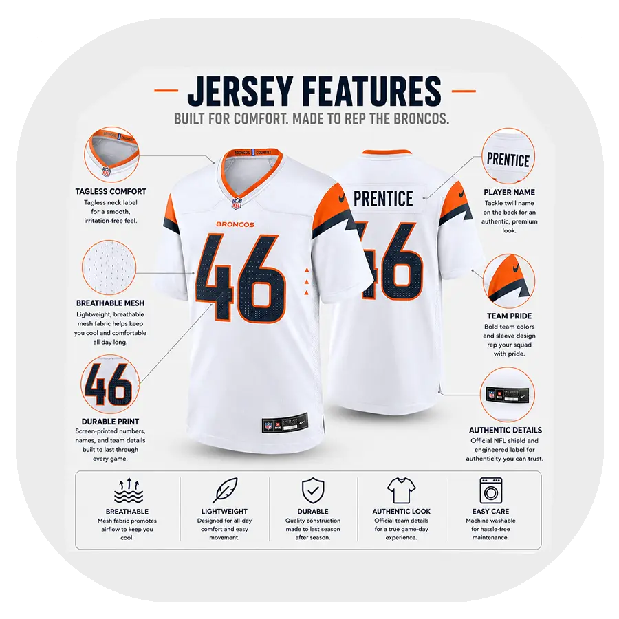 Adam Prentice White Broncos Game Jersey - Details Adam Prentice White Broncos Game Jersey Details