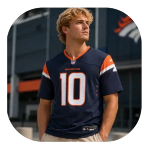 Bo Nix Broncos Navy Game Jersey Look