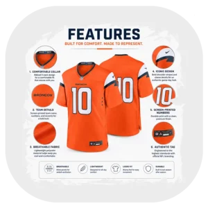 Bo Nix Broncos Team Orange Game Jersey Details