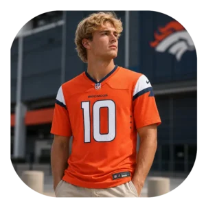 Bo Nix Broncos Team Orange Game Jersey Look
