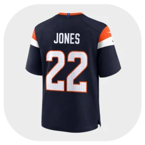 Brandon Jones Broncos Team Navy Game Jersey Back Look