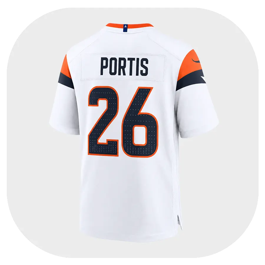 Clinton Portis Broncos White Fan Game Jersey - Back Look