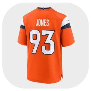 D.J. Jones Broncos Team Orange Game Jersey Back Look