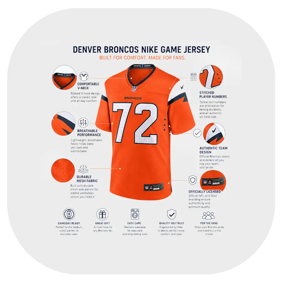 Garett Bolles Broncos Game Orange Fan Jersey - Details