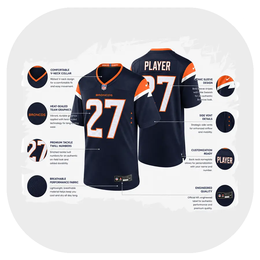 J.K. Dobbins Broncos Navy Game Jersey - Details