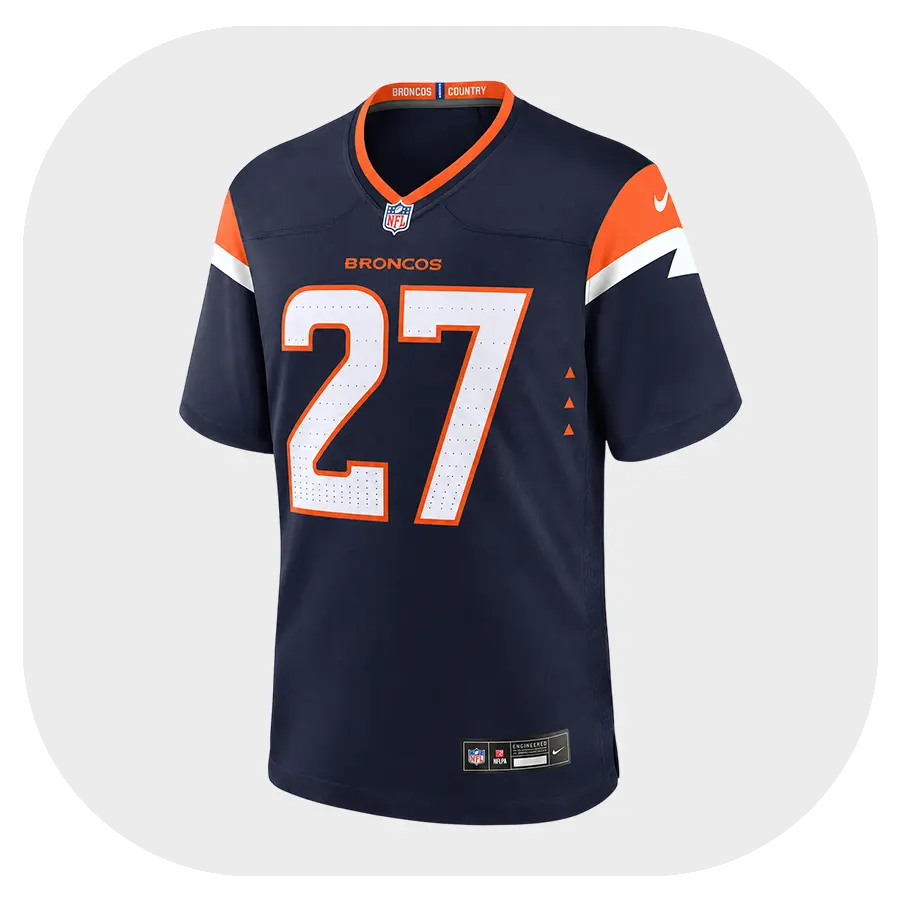 J.K. Dobbins Broncos Navy Game Jersey - Front Look