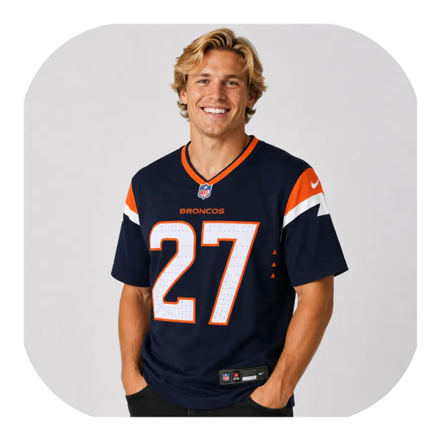 J.K. Dobbins Broncos Navy Game Jersey - Look