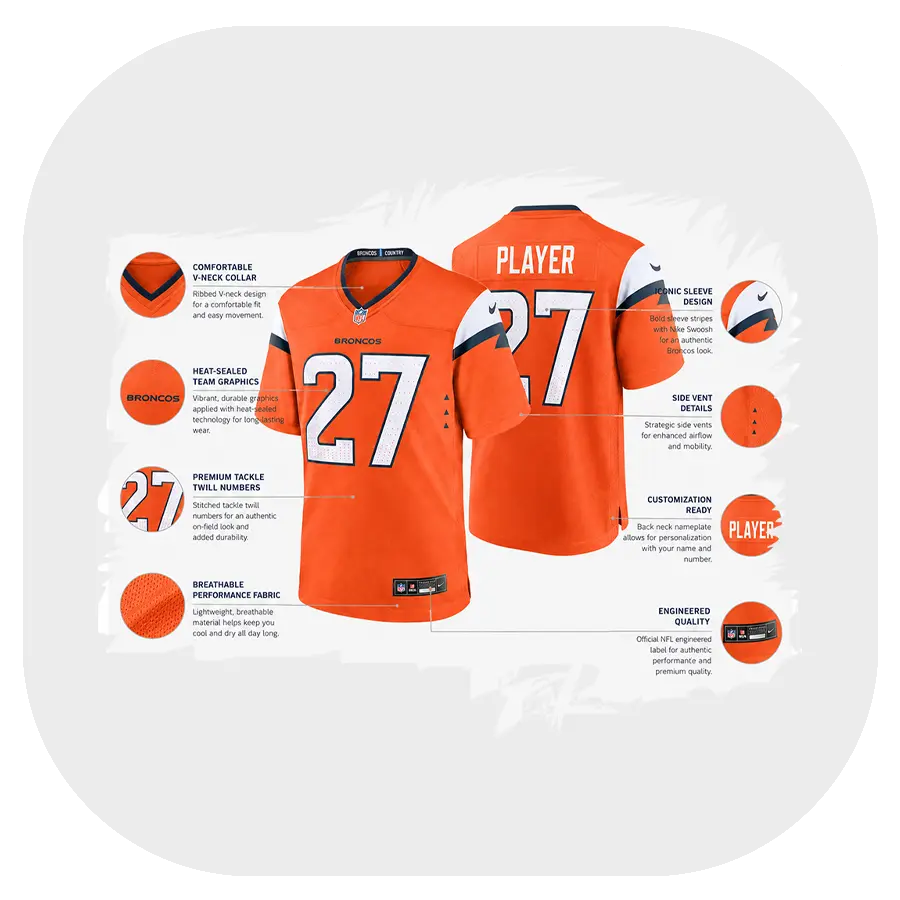 J.K. Dobbins Broncos Team Orange Game Jersey - Details