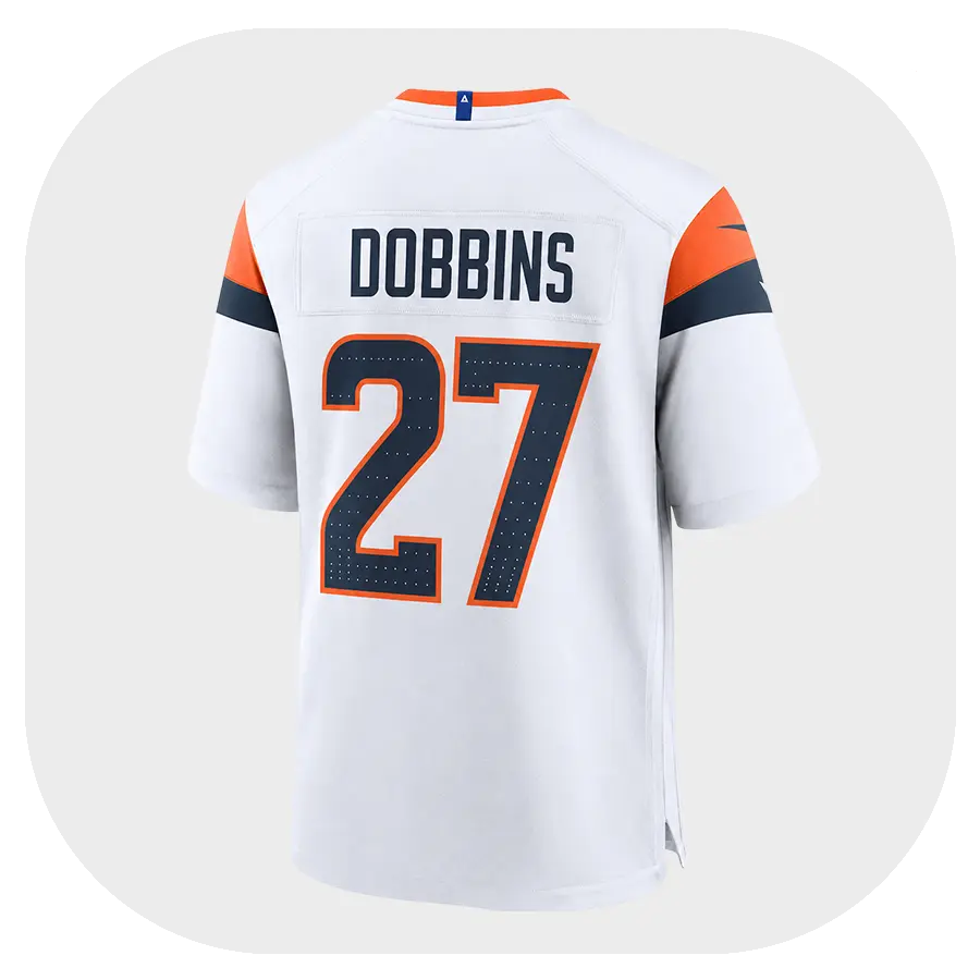 J.K. Dobbins White Broncos Game Jersey - Back Look