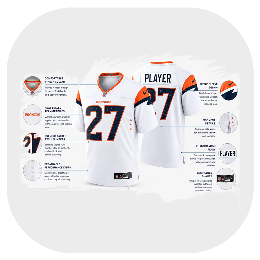 J.K. Dobbins White Broncos Game Jersey - Details