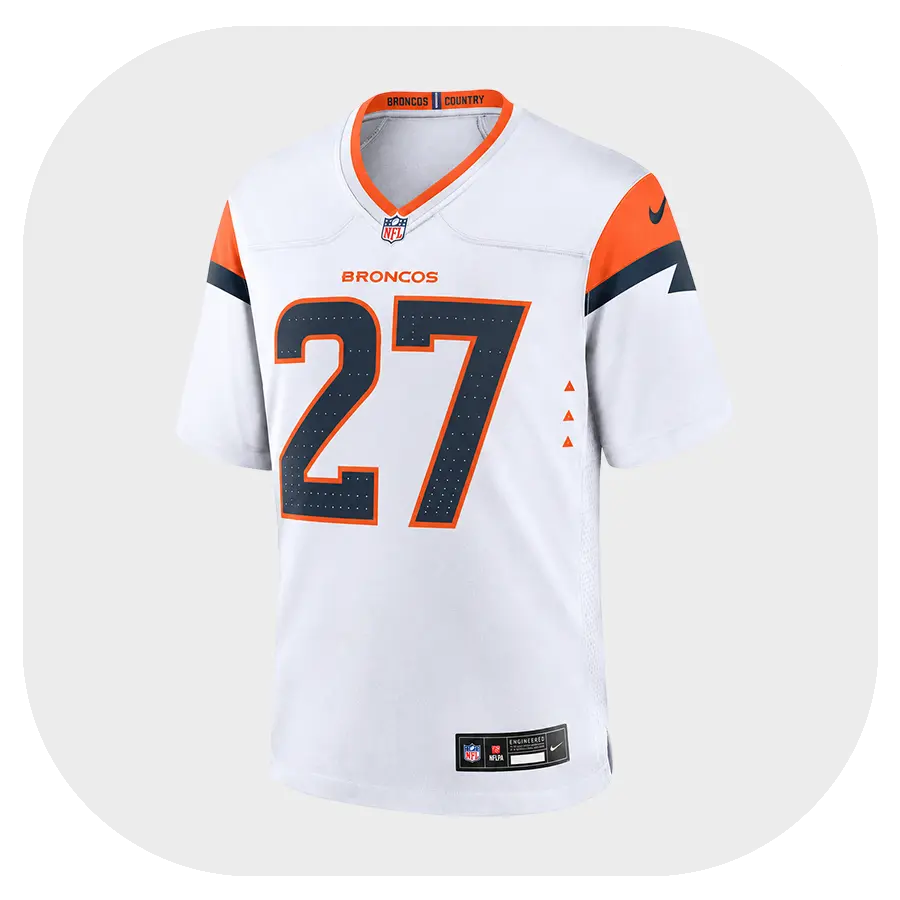 J.K. Dobbins White Broncos Game Jersey - Front Look