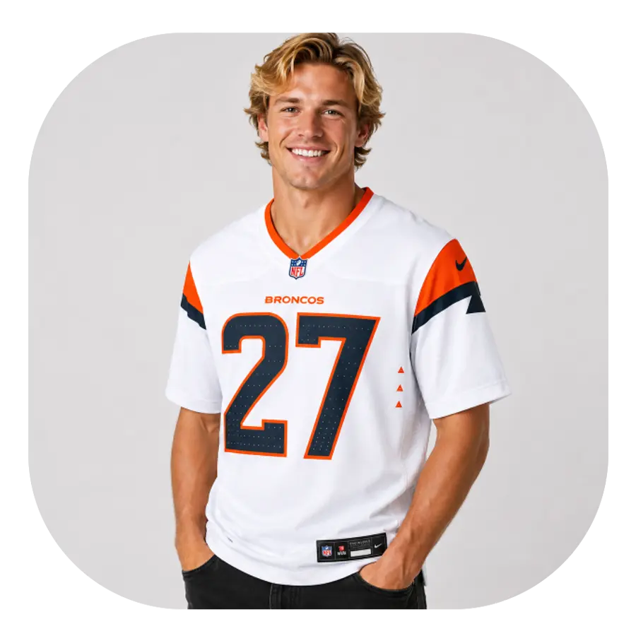 J.K. Dobbins White Broncos Game Jersey - Look