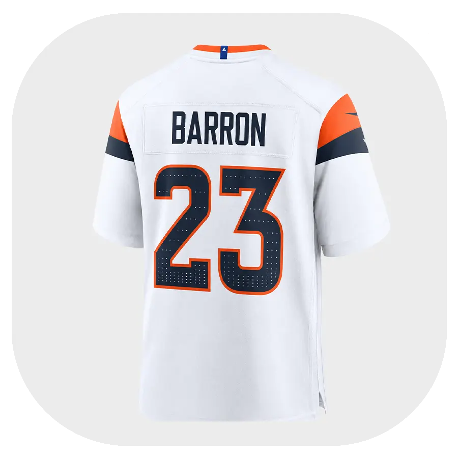 Jahdae Barron Broncos White Game Jersey - Back Look