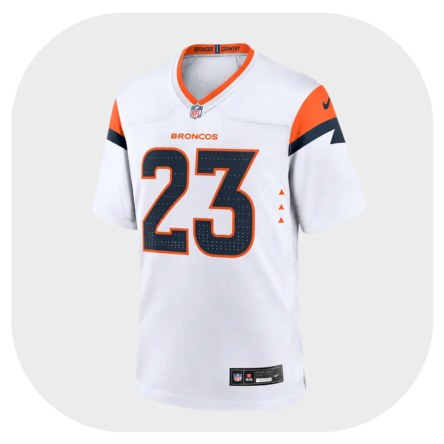 Jahdae Barron Broncos White Game Jersey - Front Look