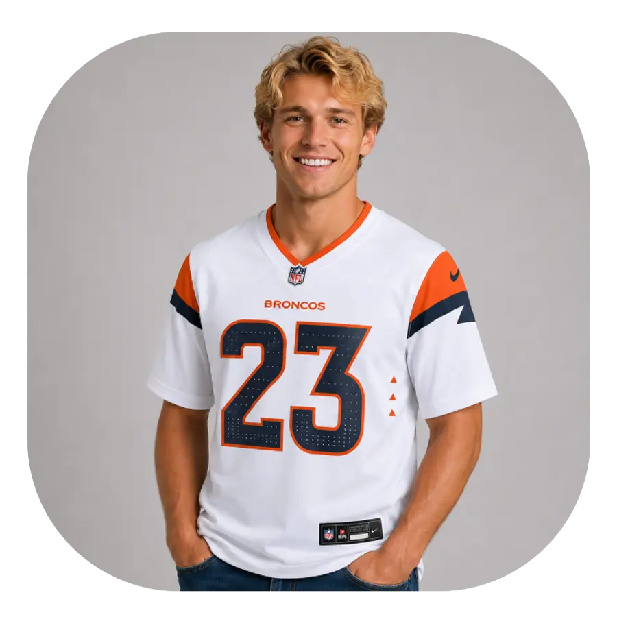 Jahdae Barron Broncos White Game Jersey - Look