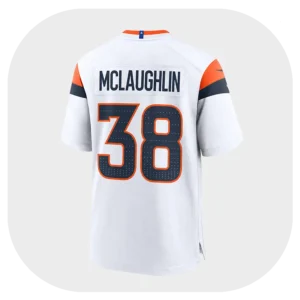 Jaleel Mclaughlin Broncos White Game Jersey Back Look