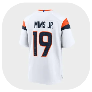 Marvin Mims Jr Broncos White Game Jersey Back Look