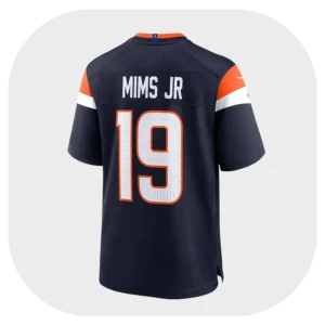 Marvin Mims Jr Navy Broncos Game Jersey Back Look
