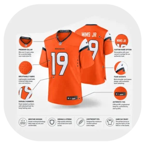Marvin Mims Jr Orange Broncos Team Game Jersey Details