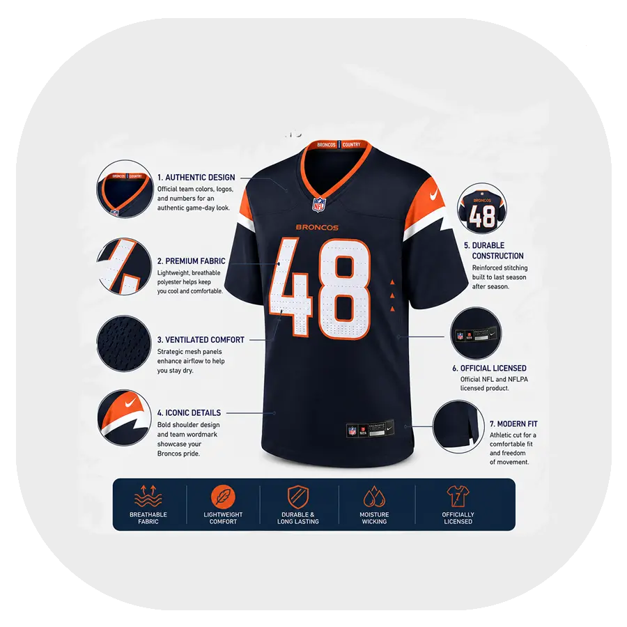 Mitchell Fraboni Broncos Navy Team Game Jersey - Details