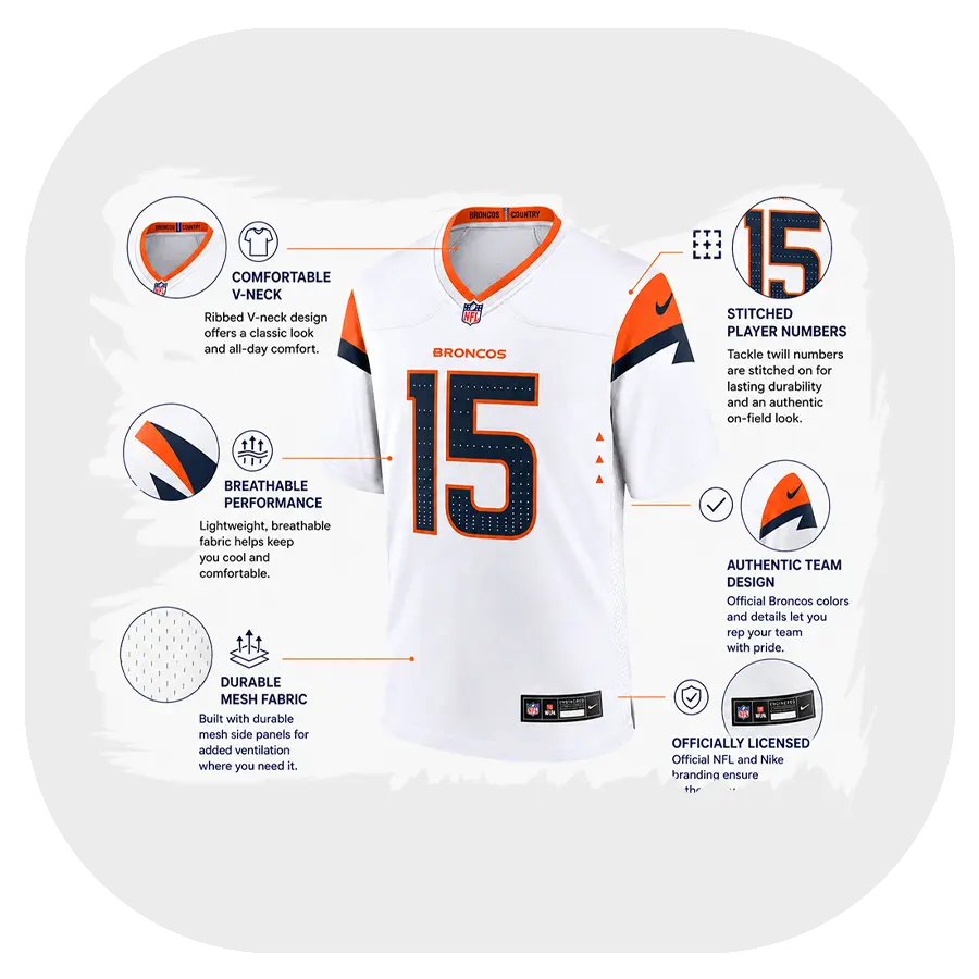 Nik Bonitto Broncos Game White Jersey - Details