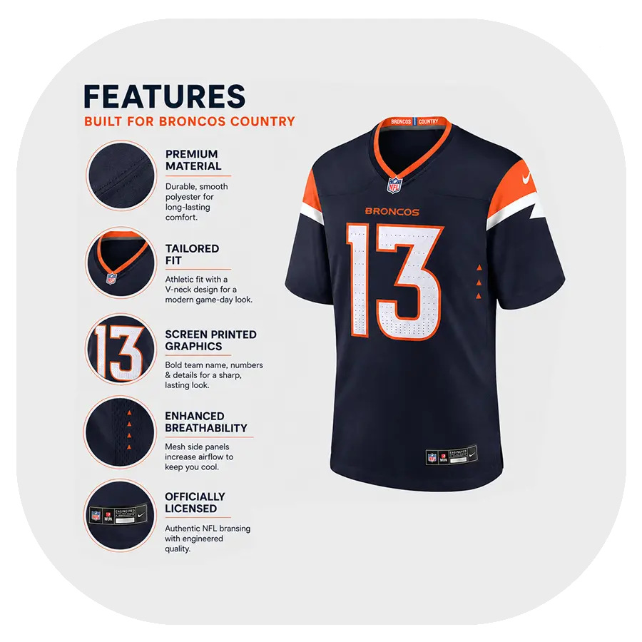 Pat Bryant Broncos Navy Game Jersey 3