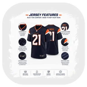 Riley Moss Broncos Game Navy Jersey Details