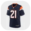 Riley Moss Broncos Game Navy Jersey Front Look