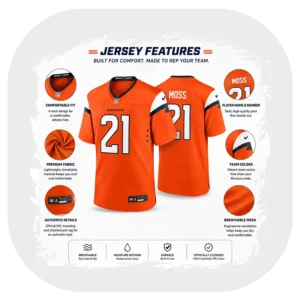 Riley Moss Broncos Orange Game Jersey Details