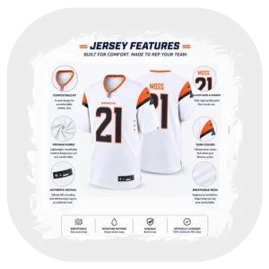 Riley Moss Broncos White Game Jersey Details