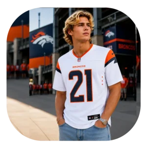 Riley Moss Broncos White Game Jersey Look