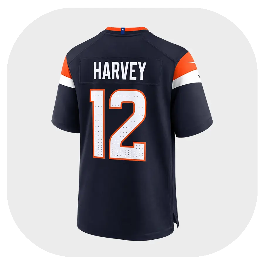 Rj Harvey Broncos Team Navy Game Jersey - Back Look