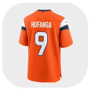 Talanoa Hufanga Broncos Orange Game Jersey Back Look