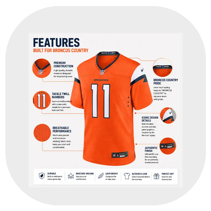 Troy Franklin Game Broncos Team Orange Jersey - Details