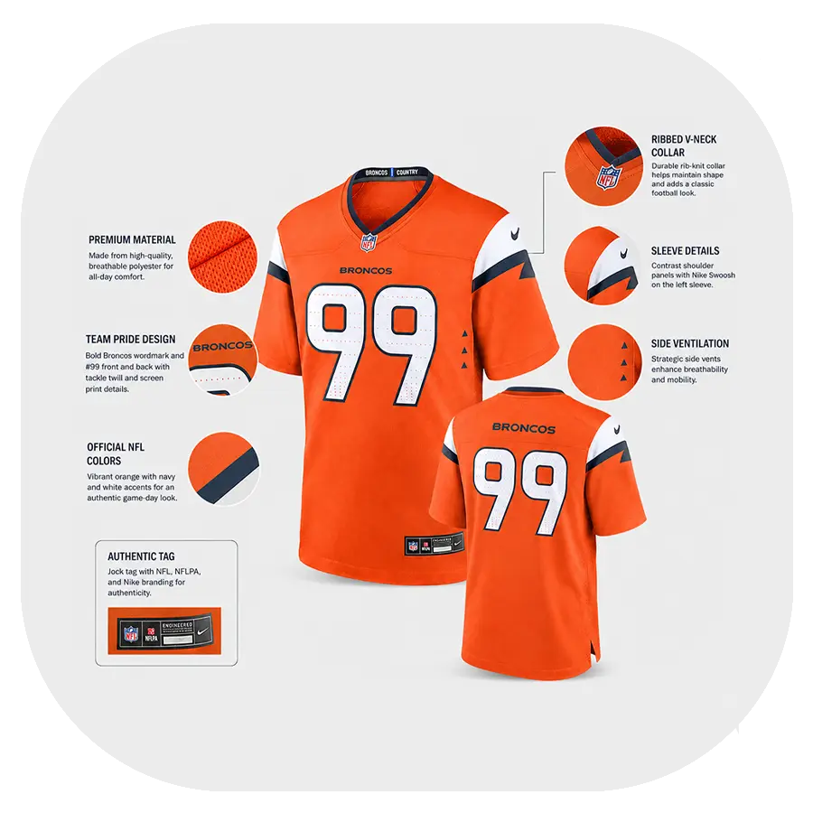 Zach Allen Broncos Team Orange Game Jersey - Details