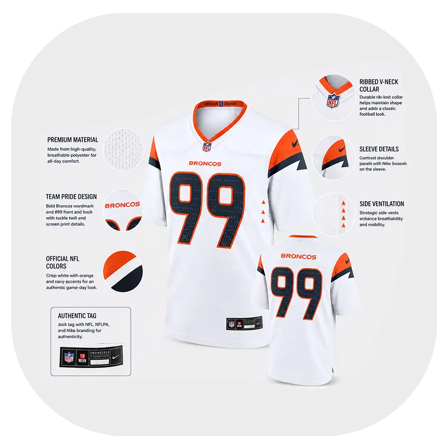 Zach Allen Broncos White Game Jersey - Details