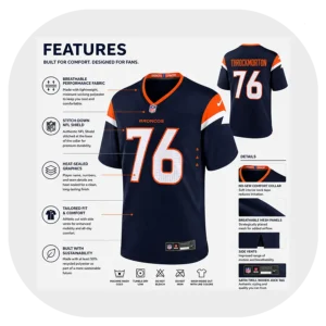 Calvin Throckmorton Navy Game Broncos Jersey Details