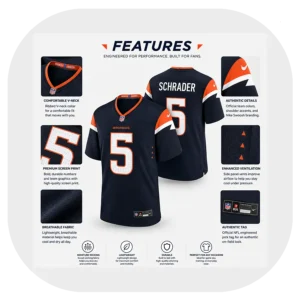 Cody Schrader Broncos Navy Game Jersey Details